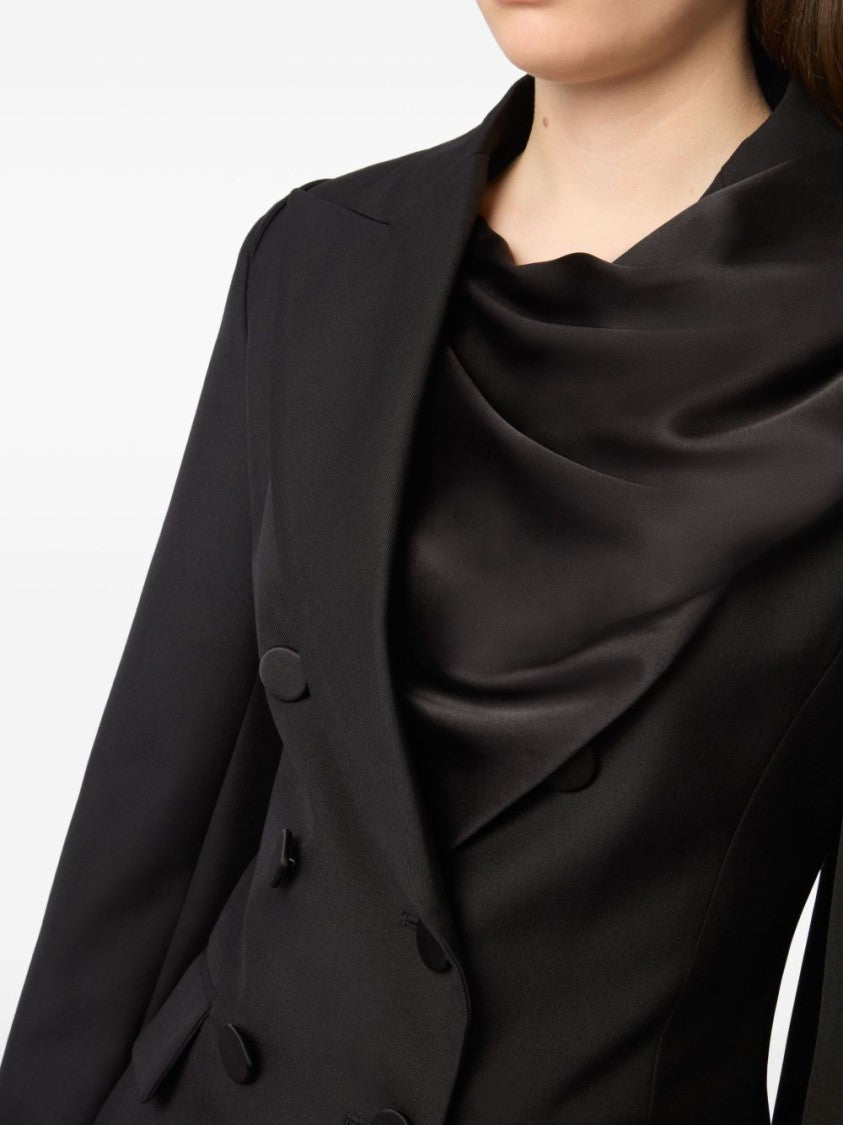 Nina Ricci Black Double Breasted Draped Scarf Jacket