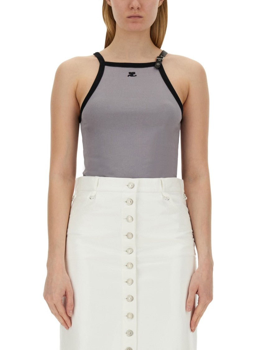 Courrèges Fitted Top With Central Logo And Contrasting Trim