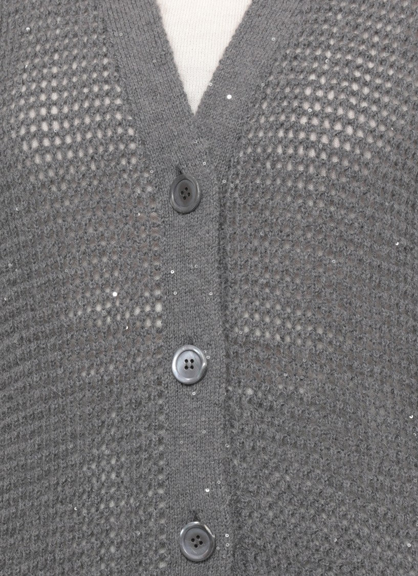 Peserico Grey Perforated Sequin Cardigan