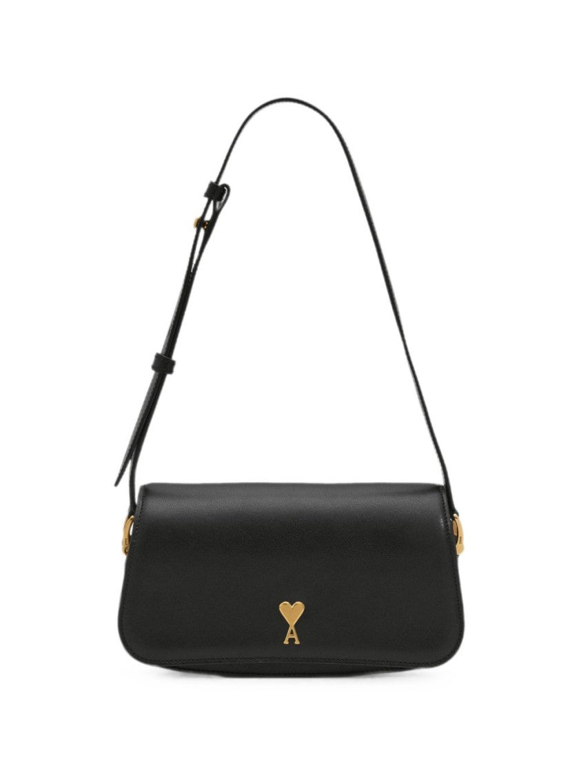 Ami Paris Rectangular Smooth Gold-Emblem Silk-Nylon Shoulder Bag