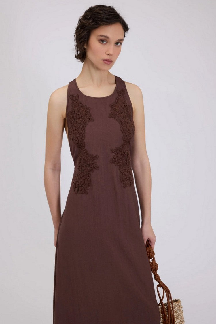 Ermanno Brown Chiffon Maxi Dress
