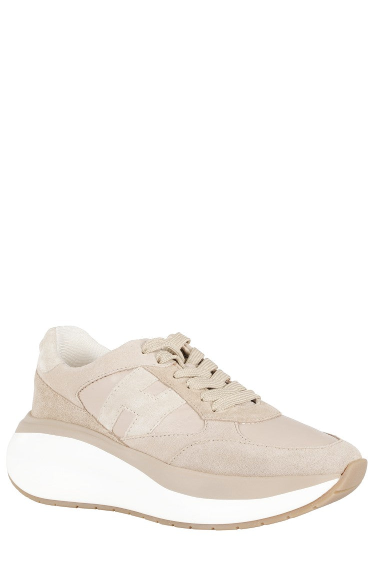 Hogan Brown H Lace-Up Side-Logo Leather Sneakers