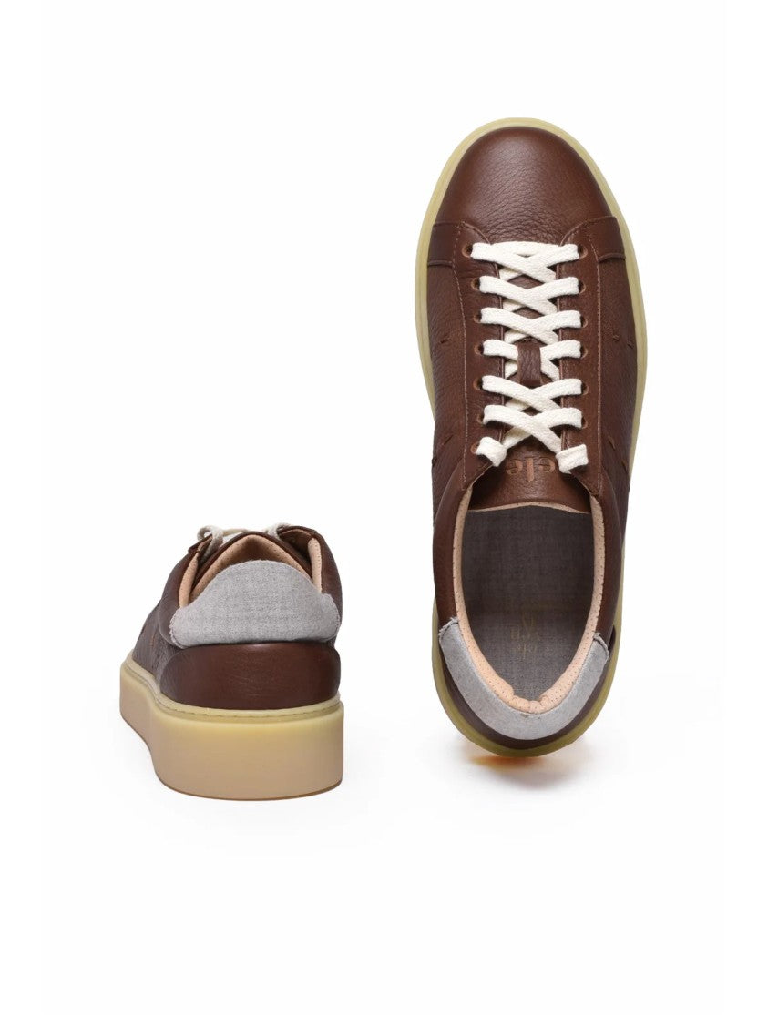 Eleventy Brown Men Leather Sneakers