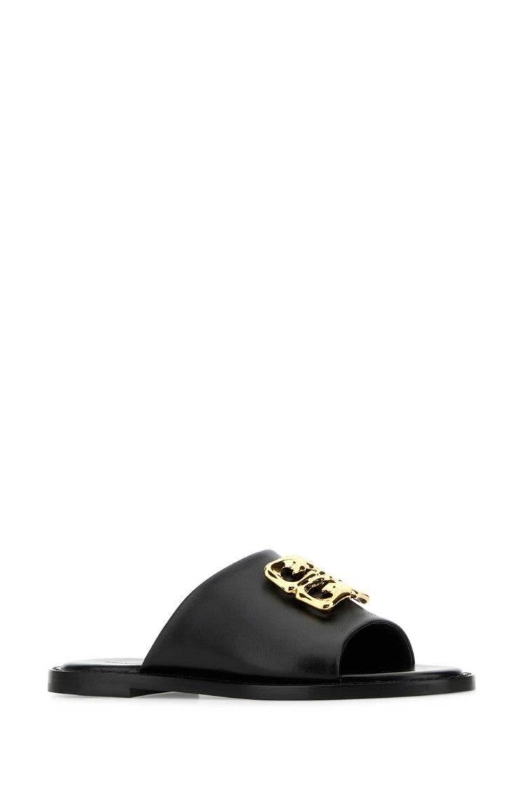 Givenchy Black Leather 4G Liquid Slippers