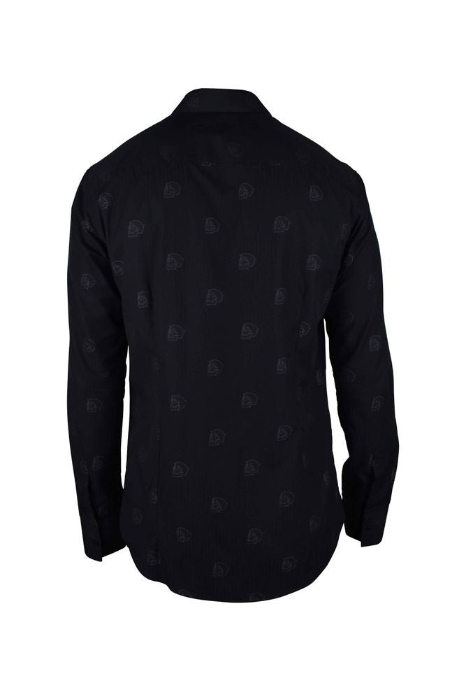 Philipp Plein Black Striped Cotton Shirt With Skull Motif