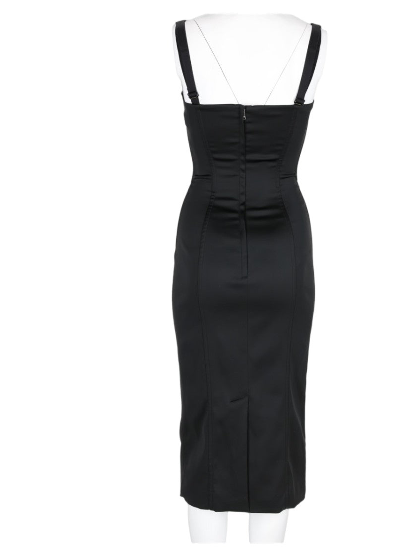 Dolce & Gabbana Black Fitted Structured Bust Midi Dress