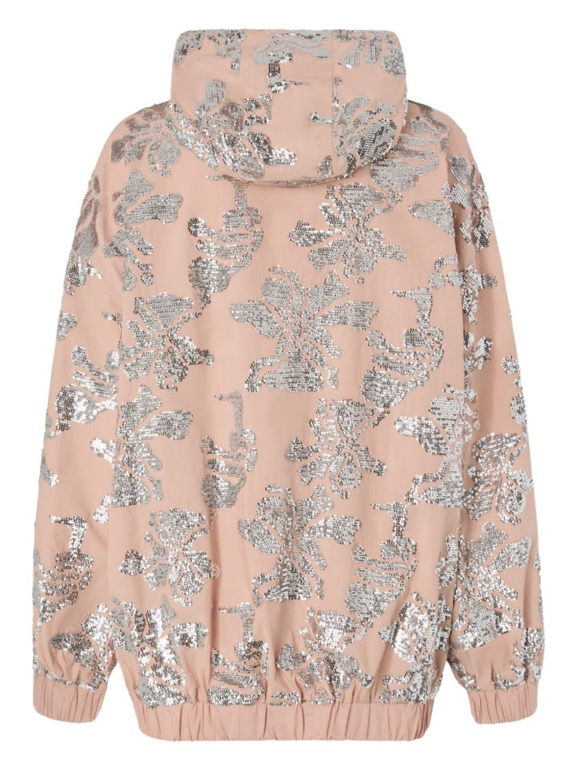 Pinko Hooded Coat With Sequin Floral Embellishments