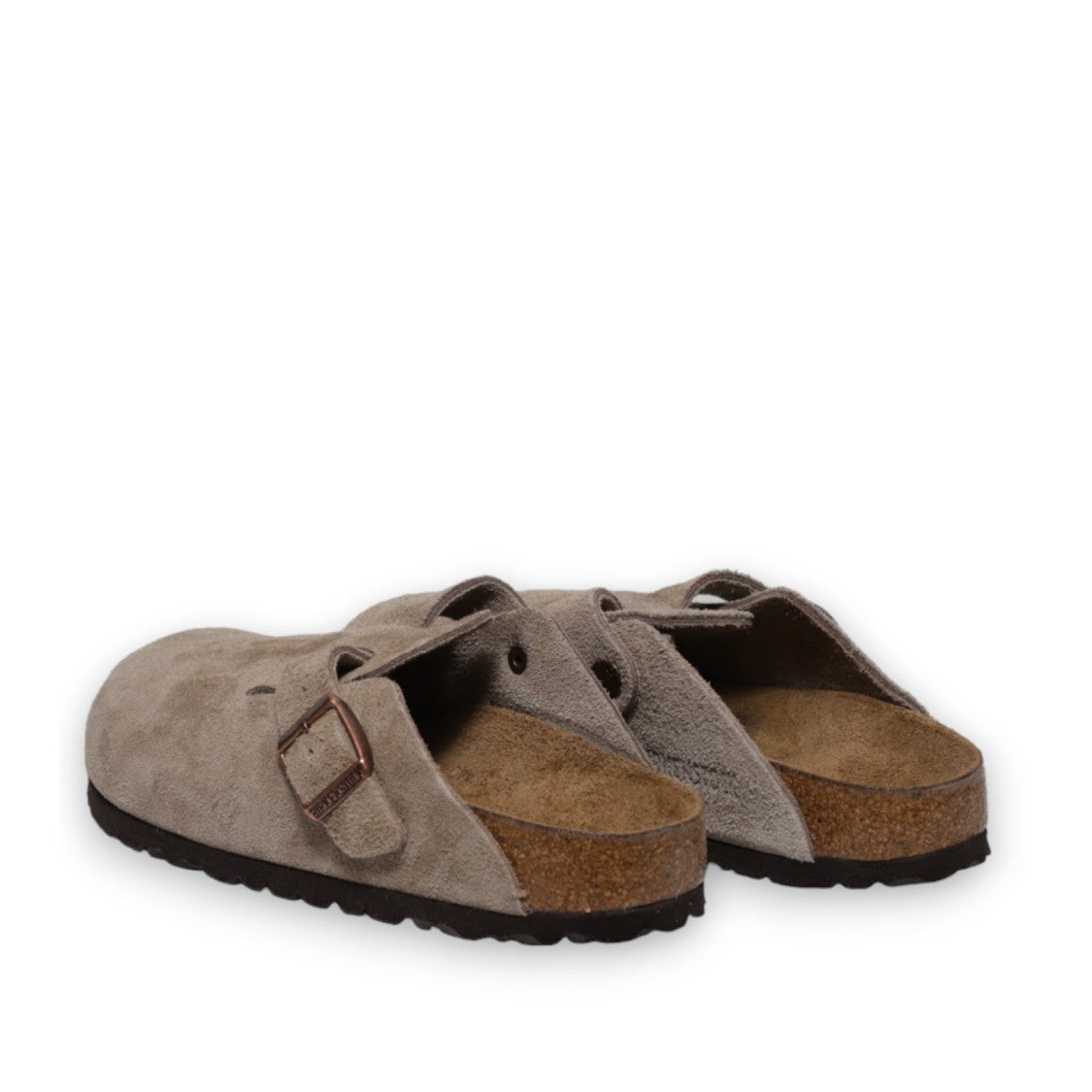 Birkenstock Suede Taupe Boston Clogs With Adjustable Buckle
