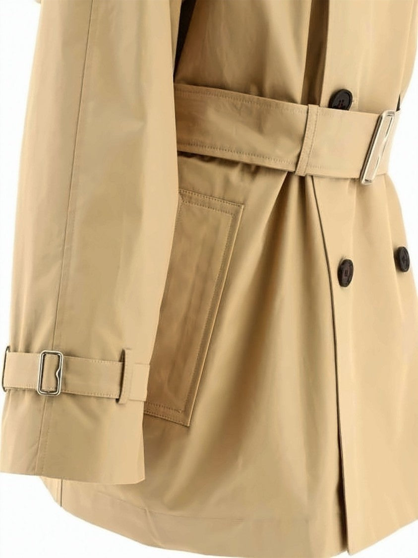 Burberry Short Gabardine Trench Coat With Double-Breasted Front