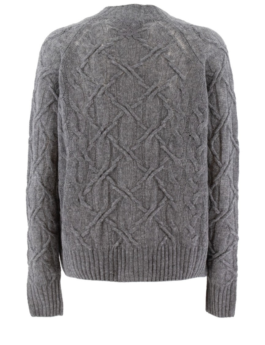 Ermanno Scervino V-Neck Cable Knit Cardigan With Button-Down Front