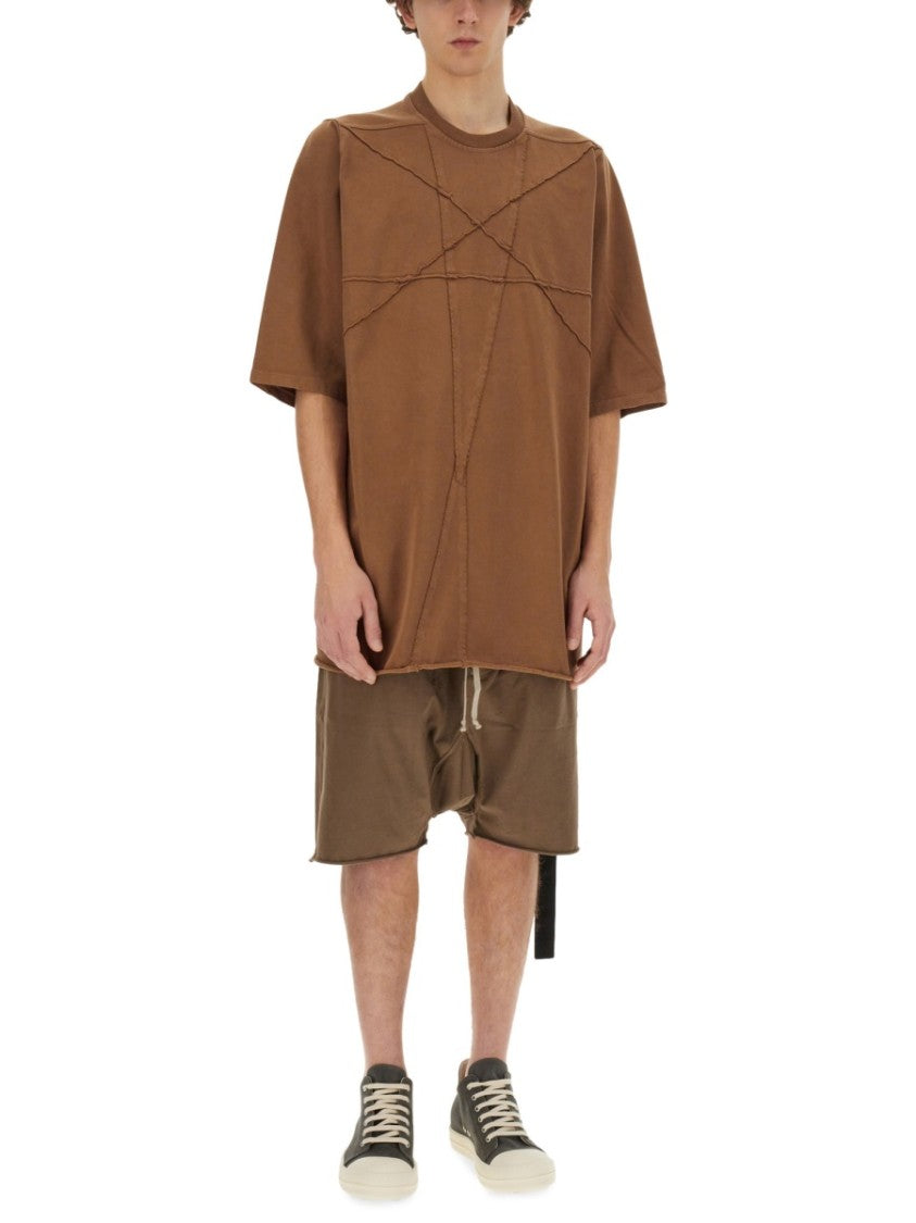 Drkshdw By Rick Owens Geometric Stitch Oversized T-Shirt In Brown Cotton