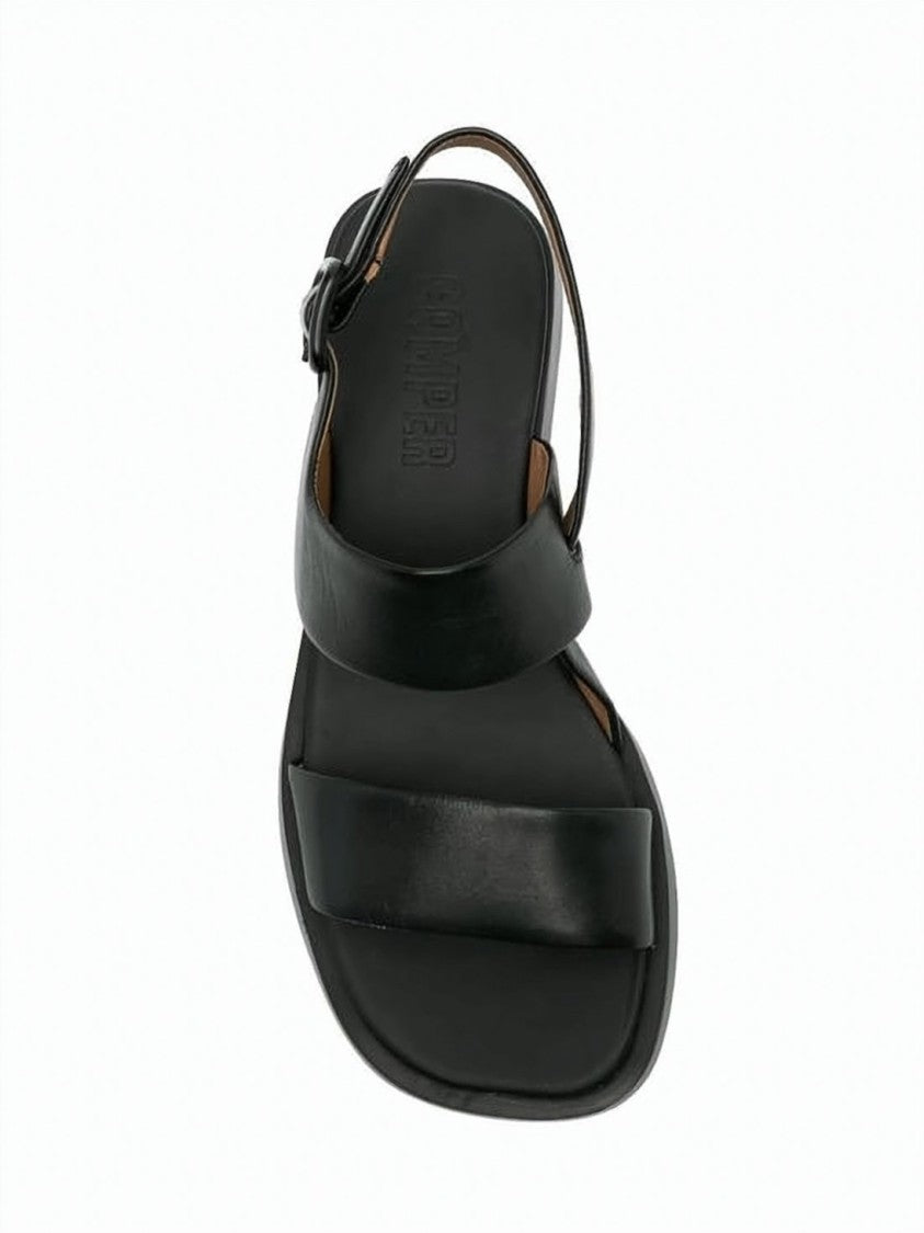 Camper Black Smooth Calf Leather Crossed Sandals