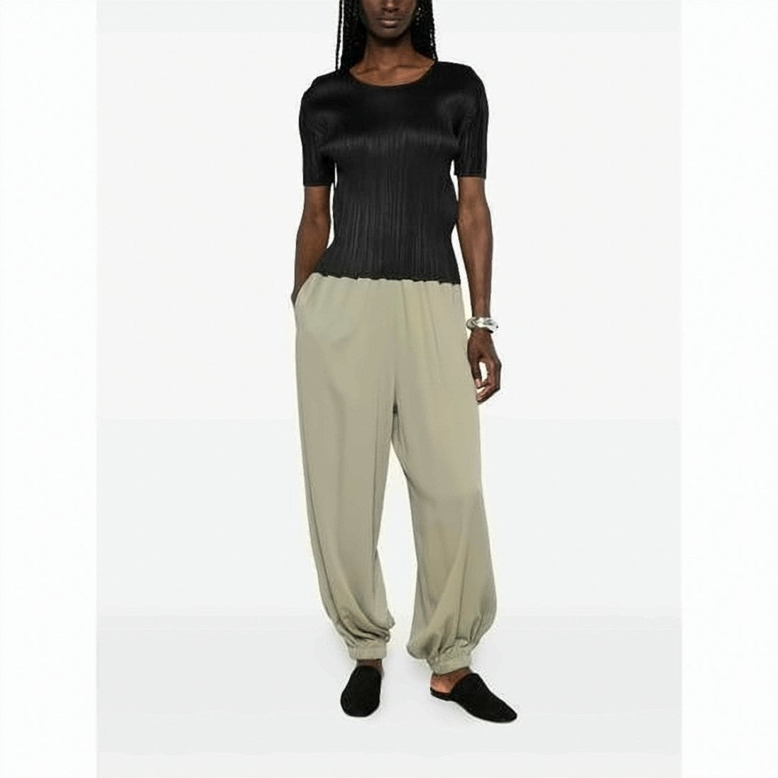 Pleats Please Fitted Short-Sleeve Top With Vertical Pleats
