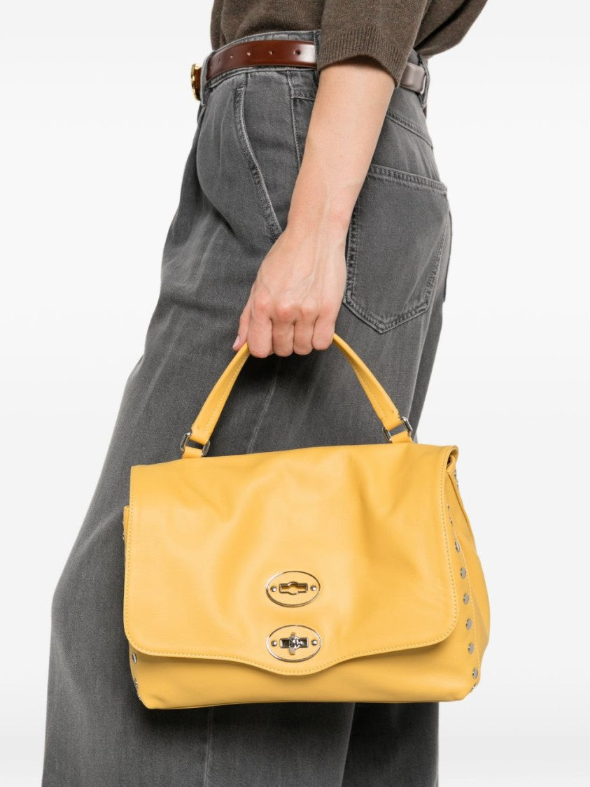 Zanellato Structured Yellow Calf Leather Postina Handbag With Detachable Strap