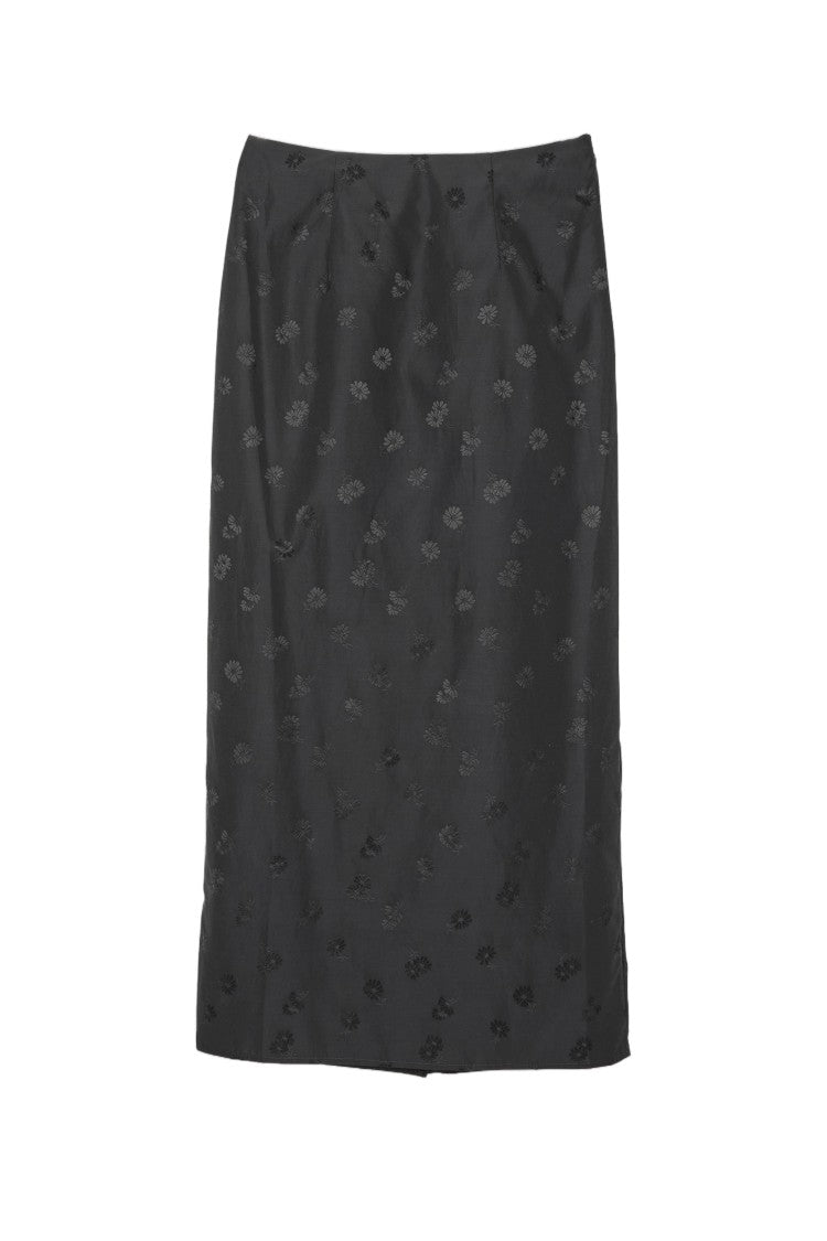Cecilie Bahnsen Midi Skirt With Jacquard-Effect Floral Print And Decorative Bow