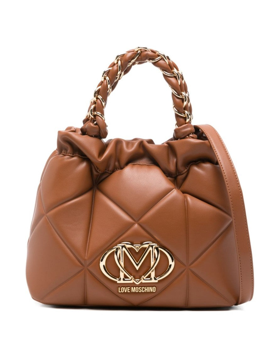 Love Moschino Quilted Brown Handbag With Braided Handle And Gold Accents