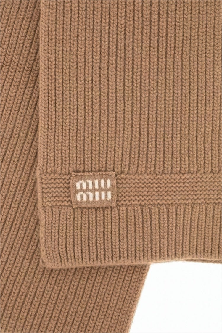 Miu Miu Ribbed Knit Scarf In Warm Neutral Tone