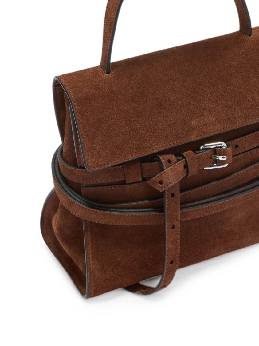 Moschino Brown Suede Layered Strap Handbag
