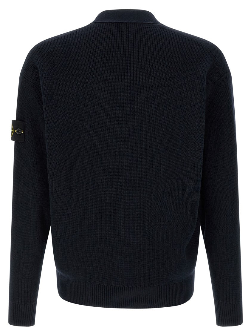 Stone Island Ribbed Cotton Cardigan With V-Neck And Button Closure