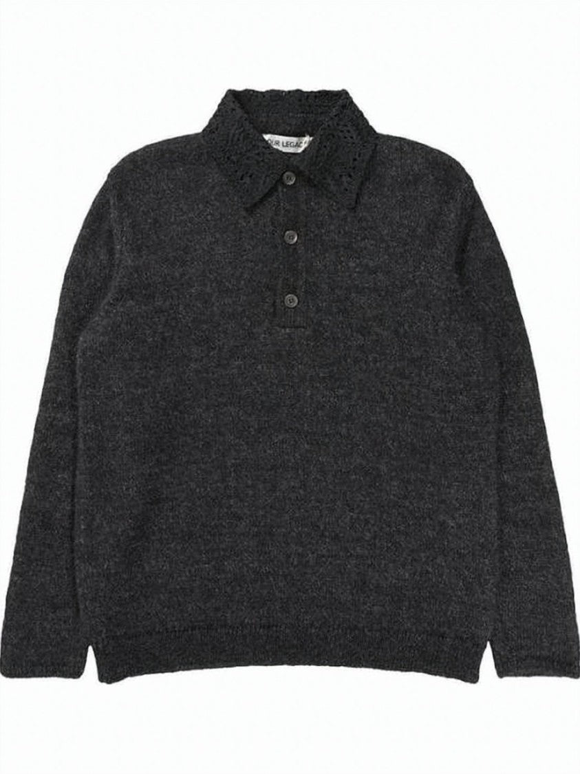 Our Legacy Textured Collar Knit Polo Shirt With Three-Button Placket