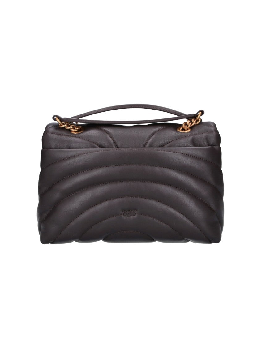 Pinko Brown Quilted Leather Large Love Bag Puff Shoulder Bag