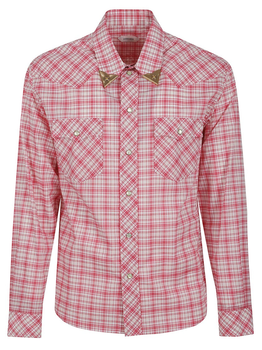 Versace Plaid Casual Shirt With Gold Accents And Tailored Detailing