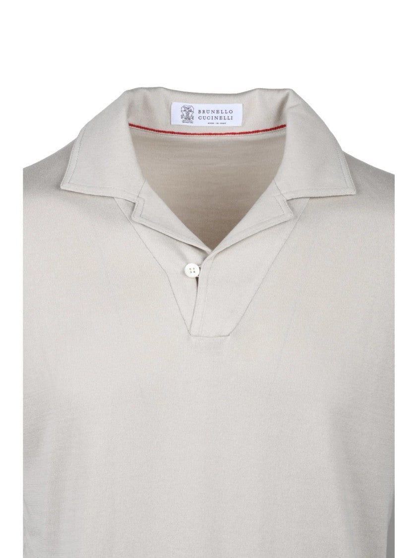 Brunello Cucinelli Beige Fine Knit Cotton Polo Shirt