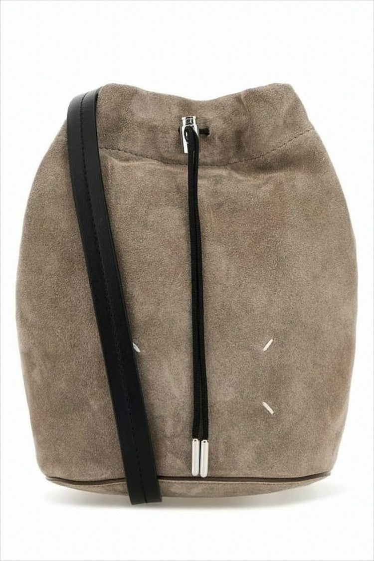 Maison Margiela Suede Leather Shoulder Bag With Drawstring