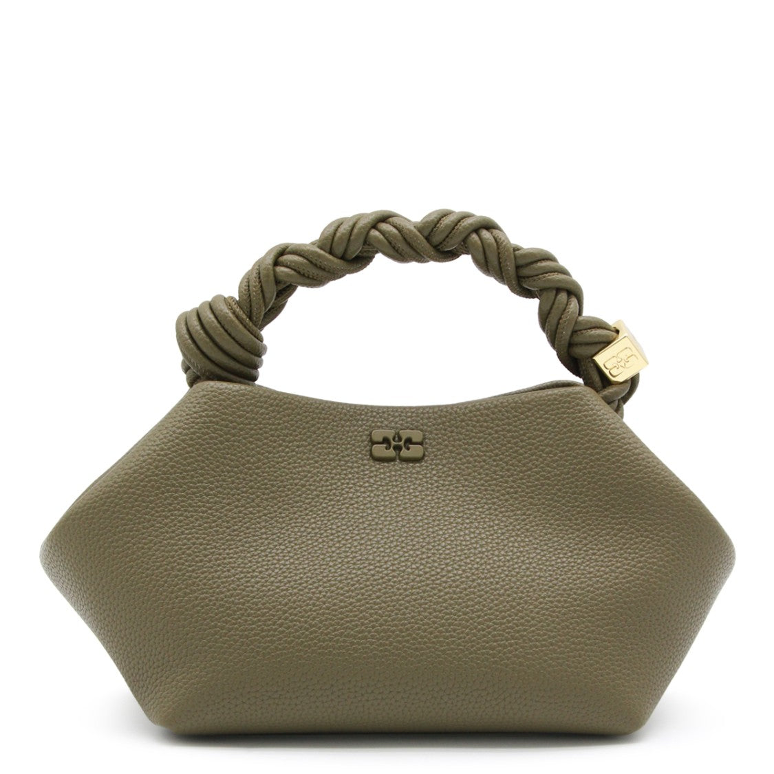 Ganni Geometric Green Top Handle Bag With Twisted Handle