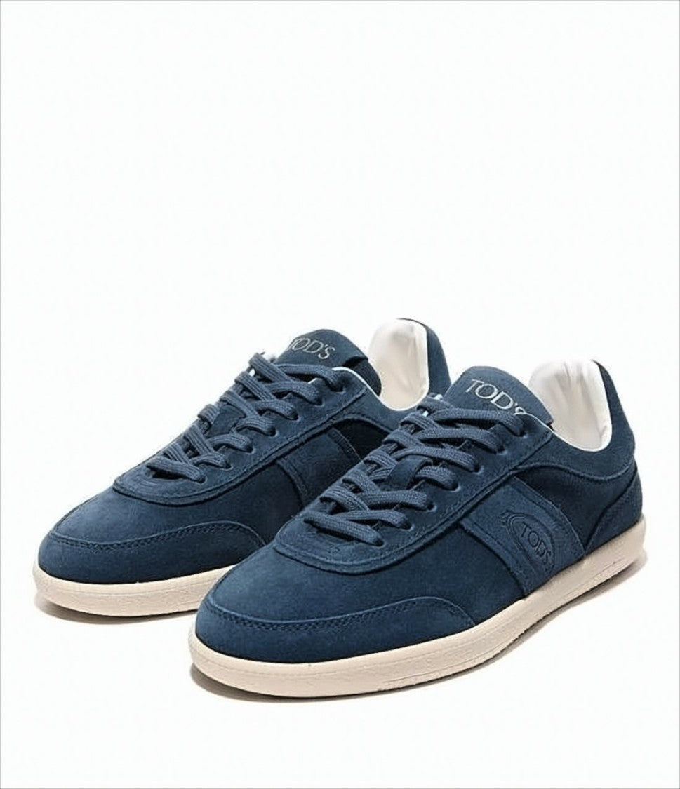 Tod's Navy Suede Low-Top Sneakers With Rubber Sole
