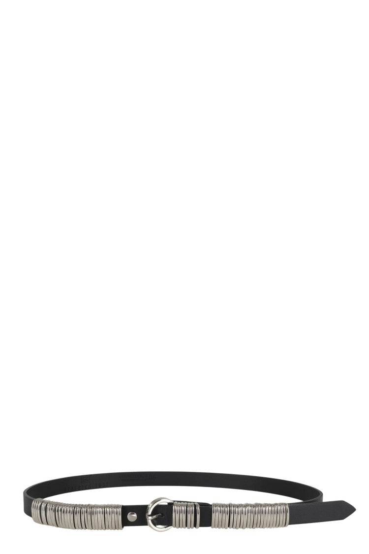 Federica Tosi Minimalist Black Leather Ring Belt With Silver Accents