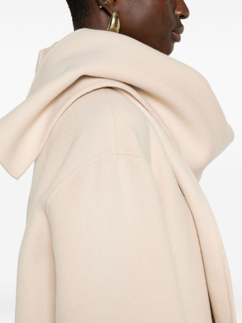 Liu Jo Double-Breasted Beige Coat With Elegant Scarf Detail