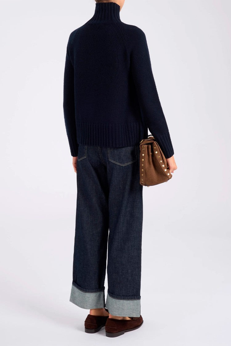 Max Mara Navy Smmmantova Chunky Funnel-Neck Wool-Blend Sweater