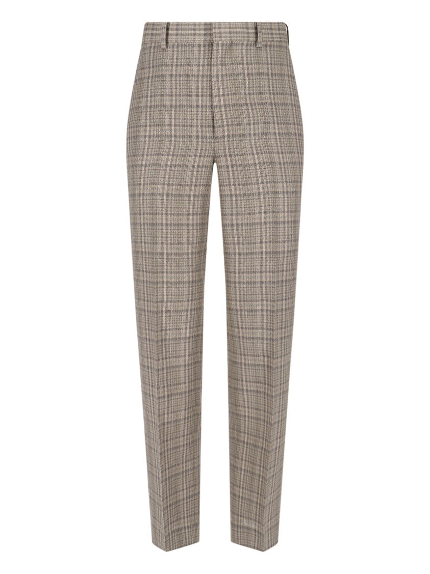 Auralee Brown Silk-Linen Blend Checkered Trousers