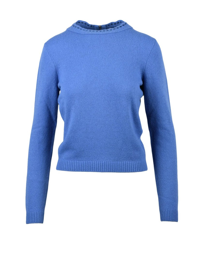 Salvatore Ferragamo Crew Neck Sweater With Ribbed Cuffs And Subtle Neckline Detail