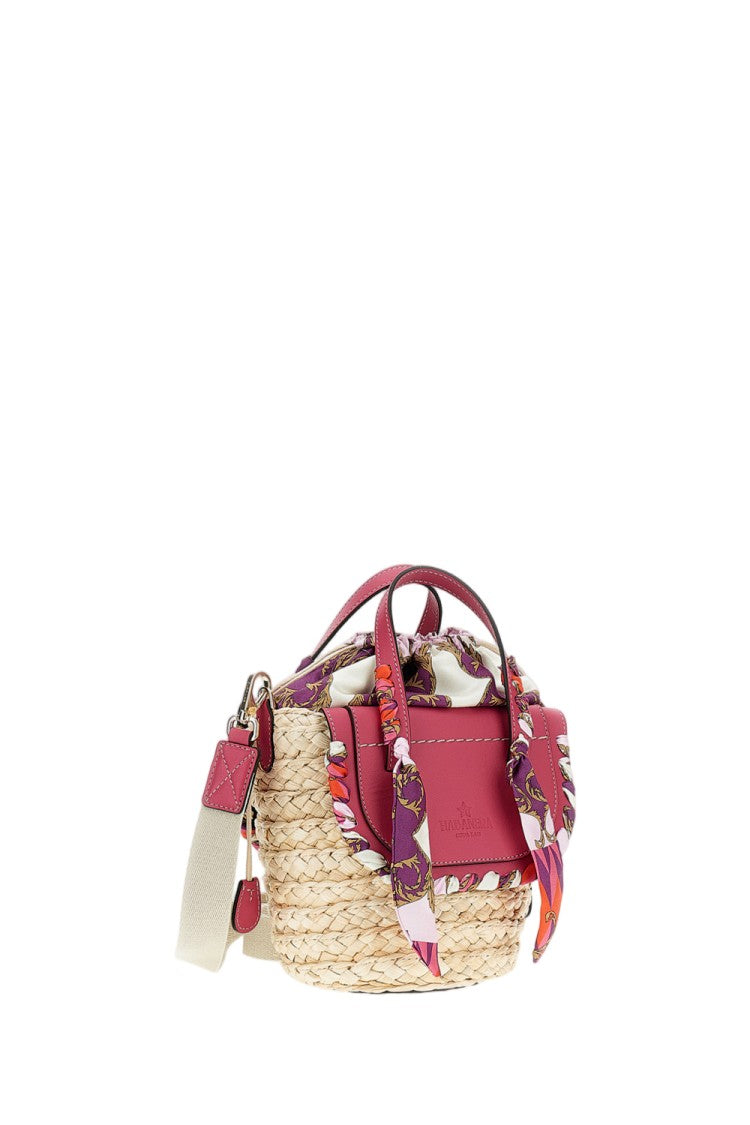 Cuba Lab Woven Raffia Tote Handbag With Leather Inserts