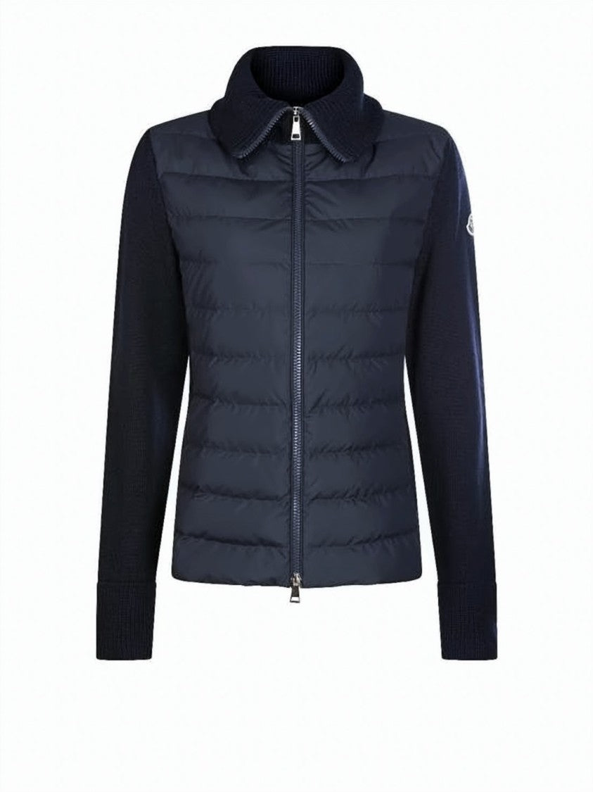 Moncler Padded Blue Jacket With Knitted Sleeves