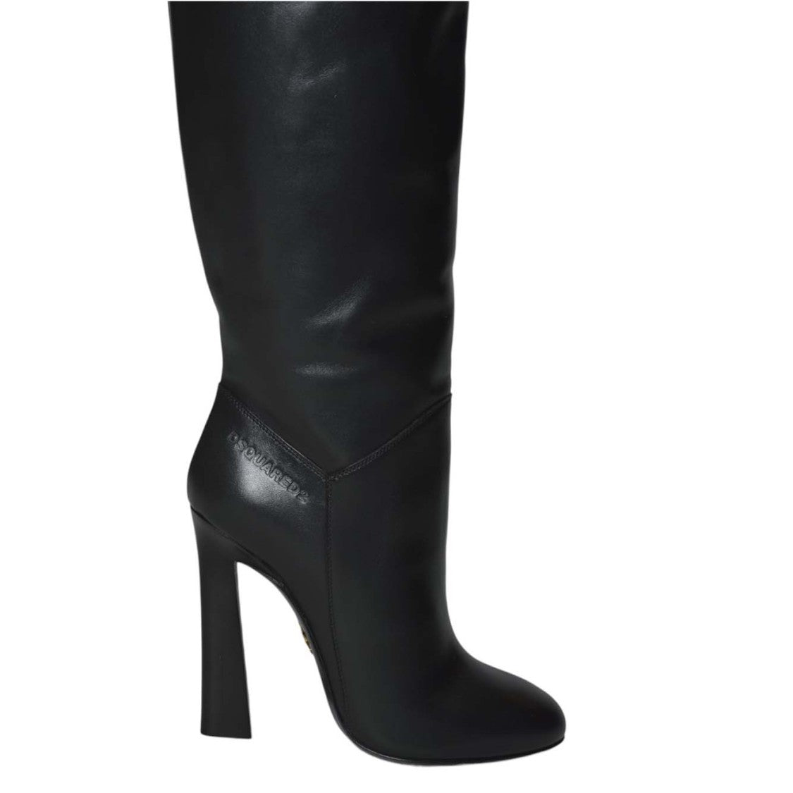 Dsquared2 Over-The-Knee Black Leather Boots With Block Heel