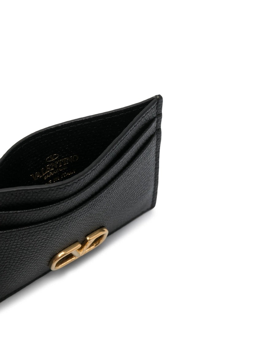 Valentino Black Textured Leather Gold Logo Case