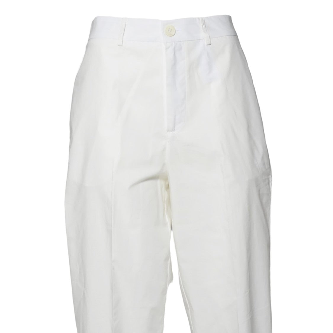 Solotre White Cotton Gabardine Straight Trousers