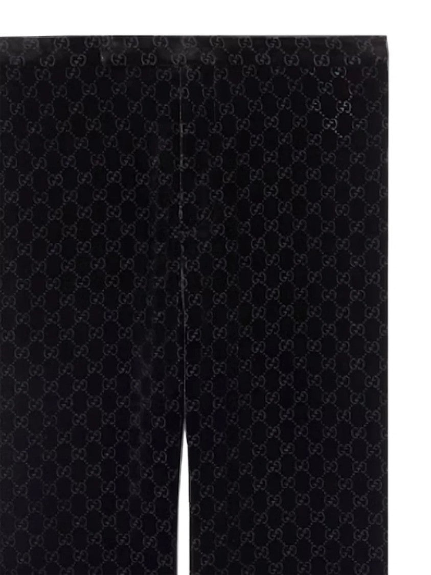 Gucci Black Straight-Leg Subtle Monogram Velvety Pants