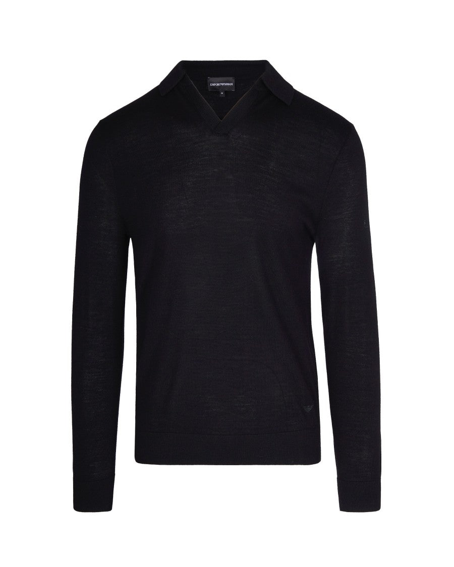 Emporio Armani Semi-Transparent Virgin Wool Knit Pullover With Shirt Collar