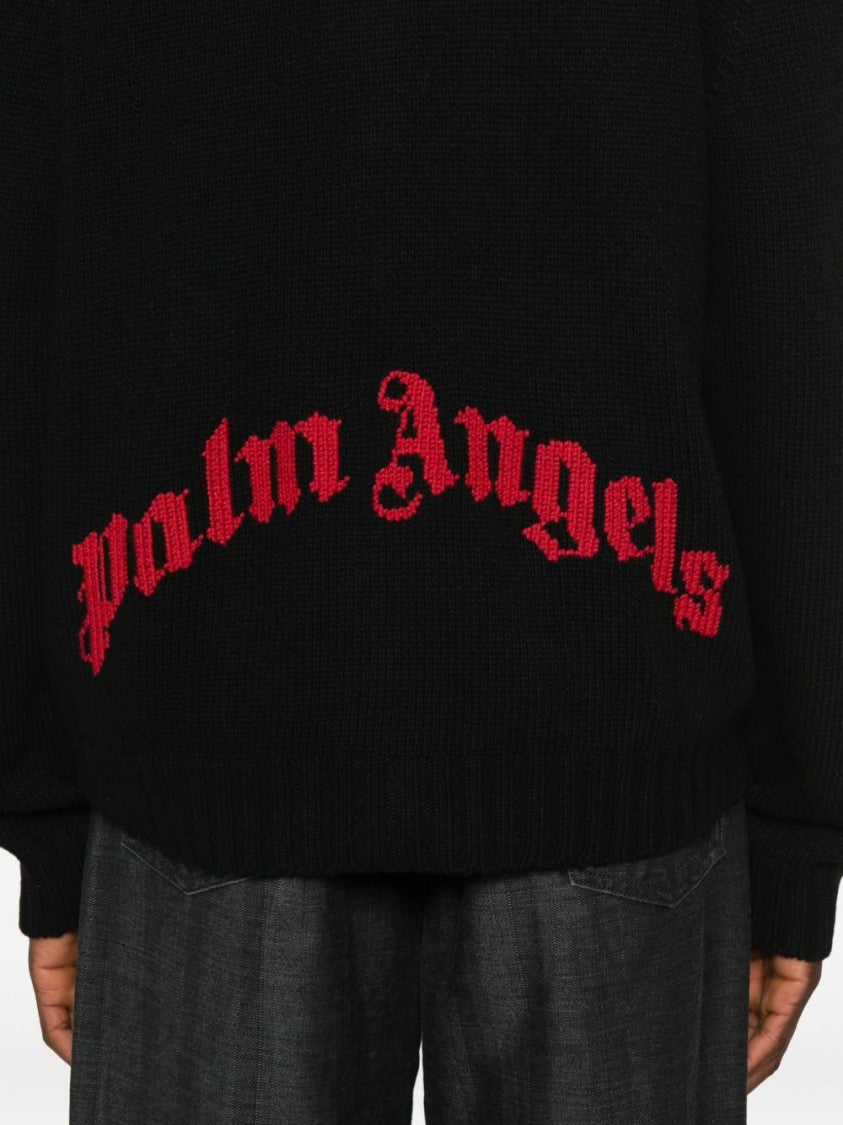 Palm Angels Black Zip-Up Hoodie With Bold Gothic Logo