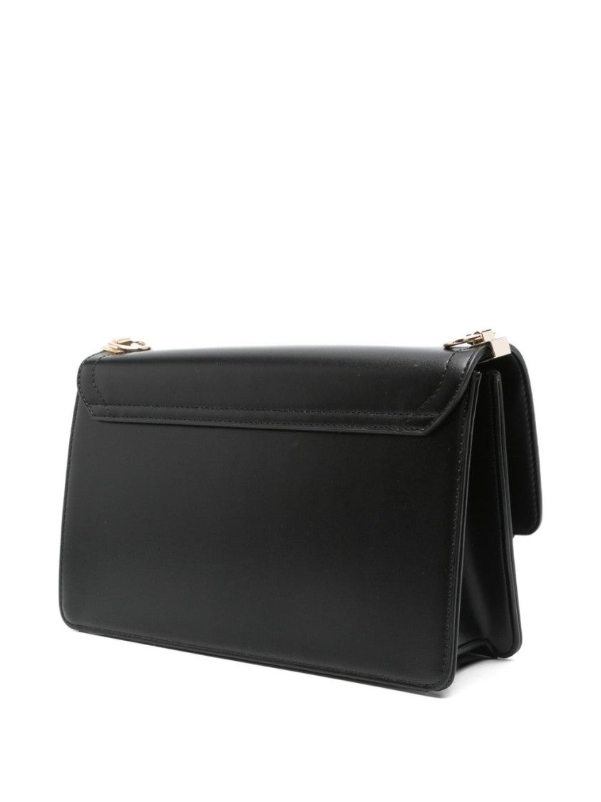 Twin-Set Structured Black Shoulder Bag With Gold-Tone Clasp