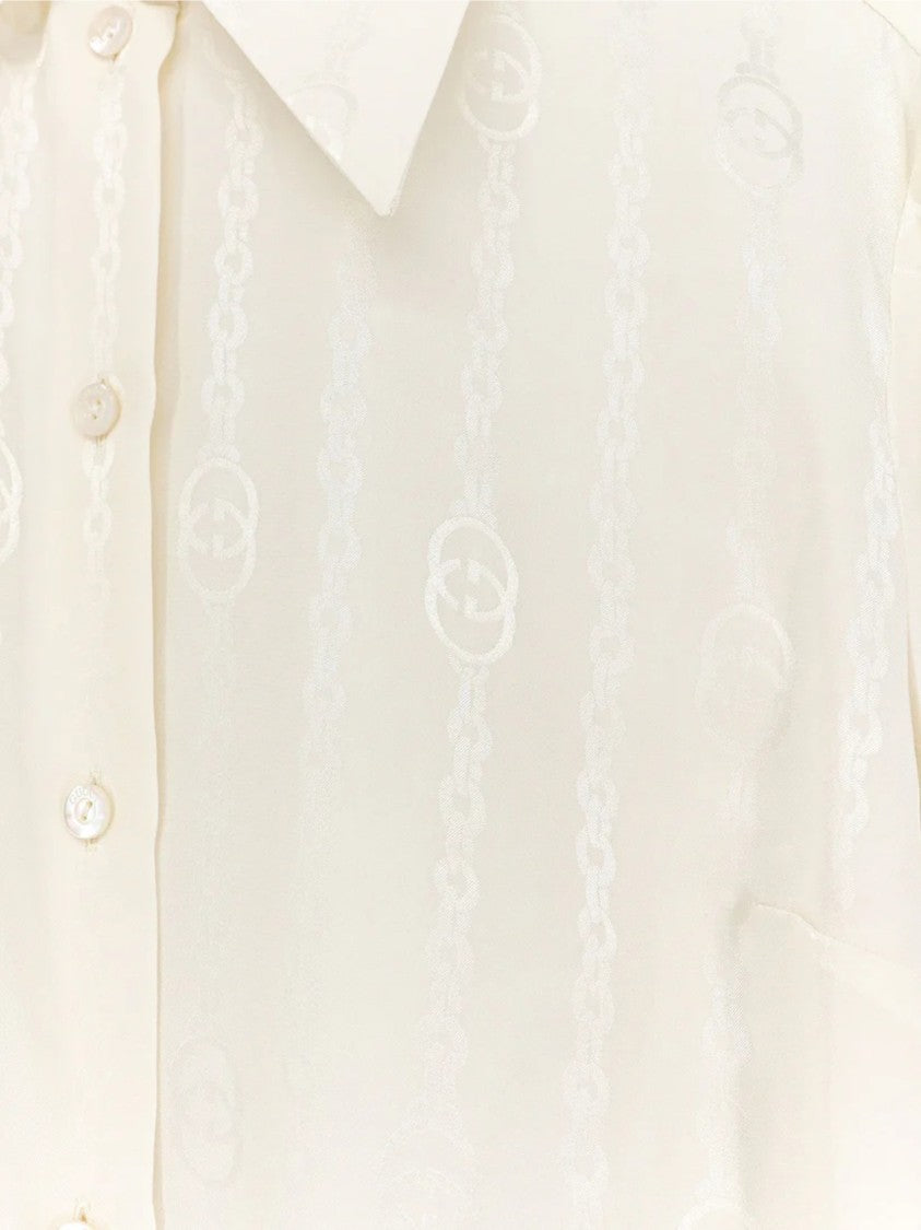 Gucci Neutral Jacquard Chain Motif Long-Sleeve Shirt