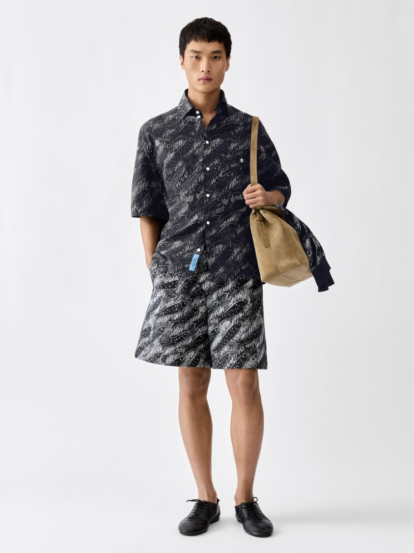 Jacquemus Relaxed Silk-Blend Abstract Fish Shirt