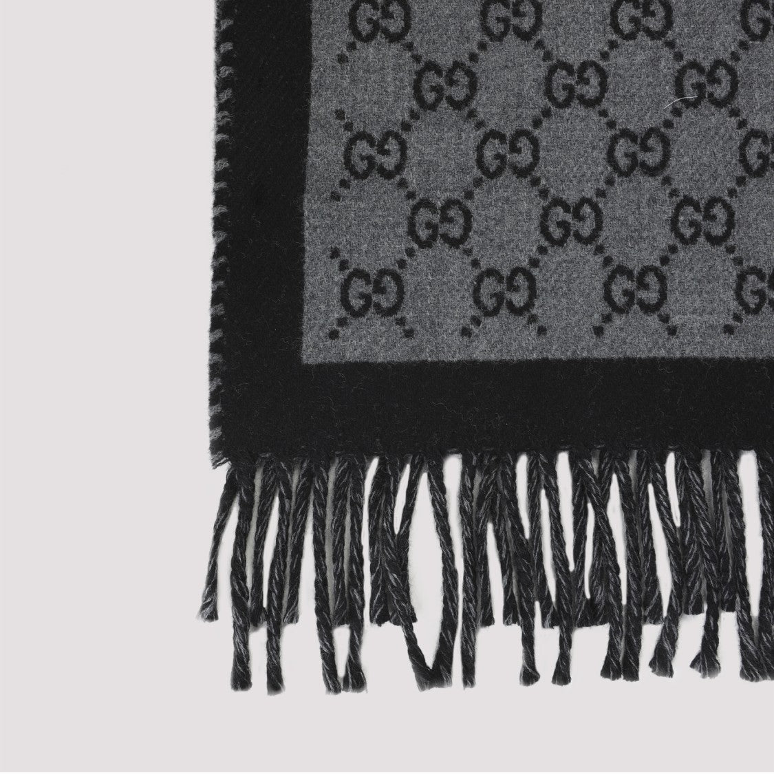 Gucci Rectangular Black And Grey Gg Jacquard Wool Scarf