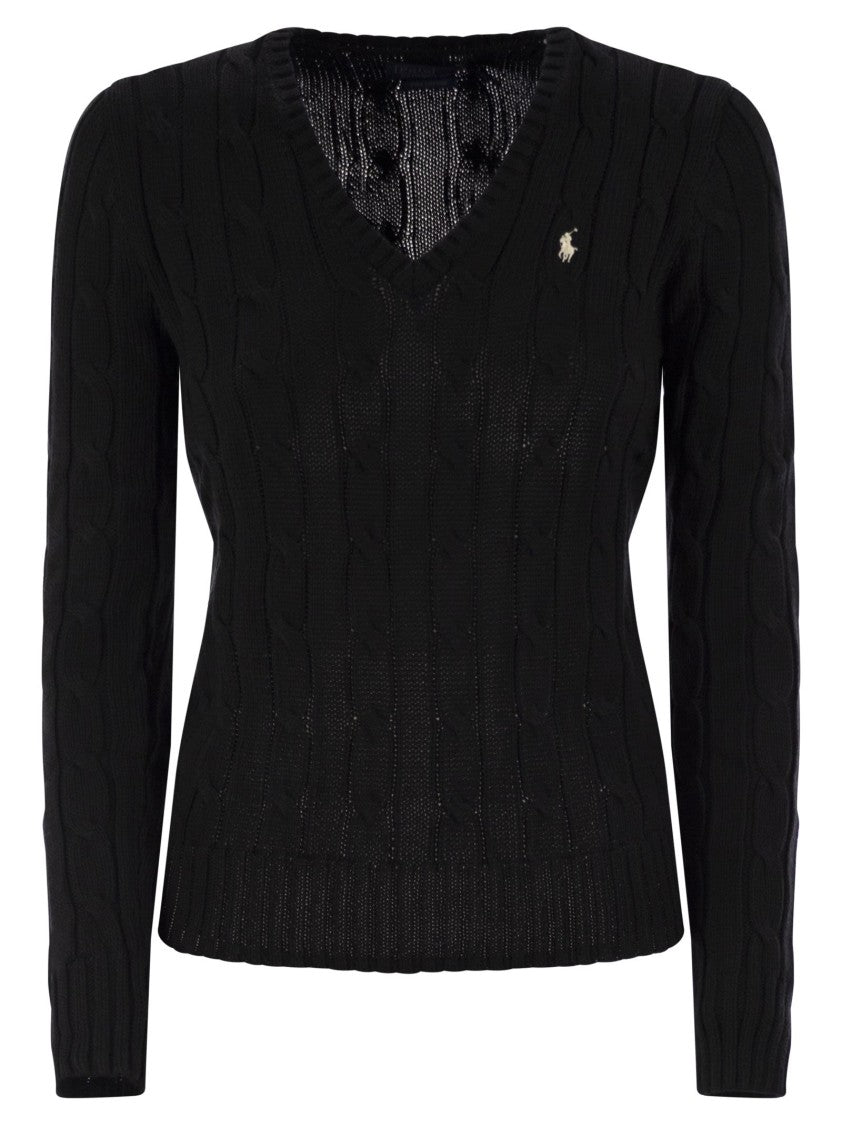 Polo Ralph Lauren Plaited Cotton V-Neck Sweater