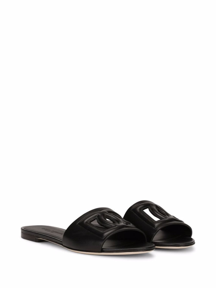 Dolce & Gabbana Black Flat Sole Interlocking Logo Sandals