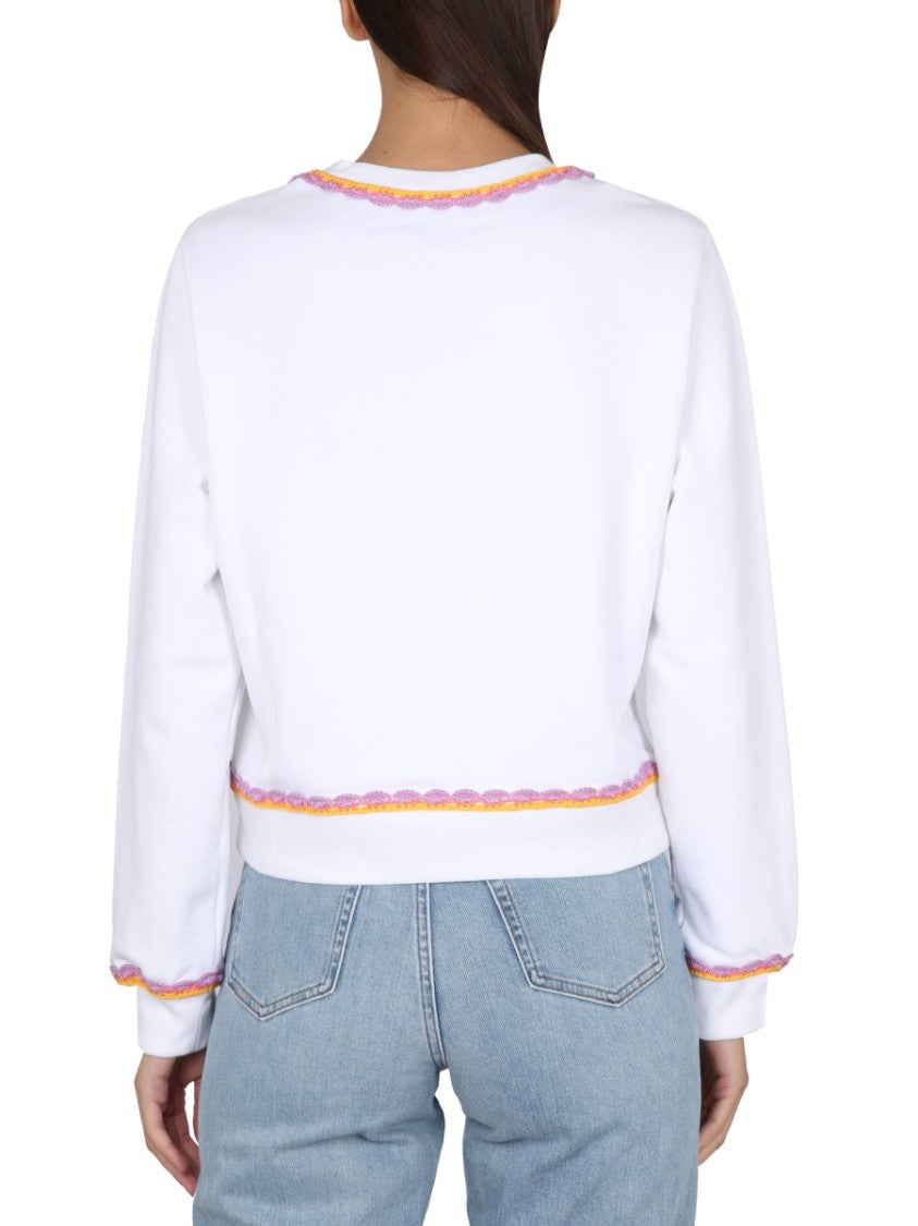 Moschino Crewneck Sweatshirt With Embroidered Logo And Scalloped Trim